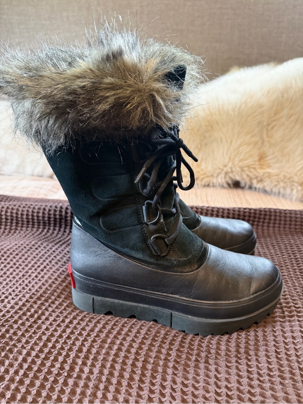Sorel “Joan of Arc Next” Lace-Up Faux Fur Winter Waterproof Boots, Sz 8.5